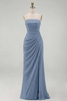 Load image into Gallery viewer, Light Pink Ruched Sheath Long Prom Dress with Slit