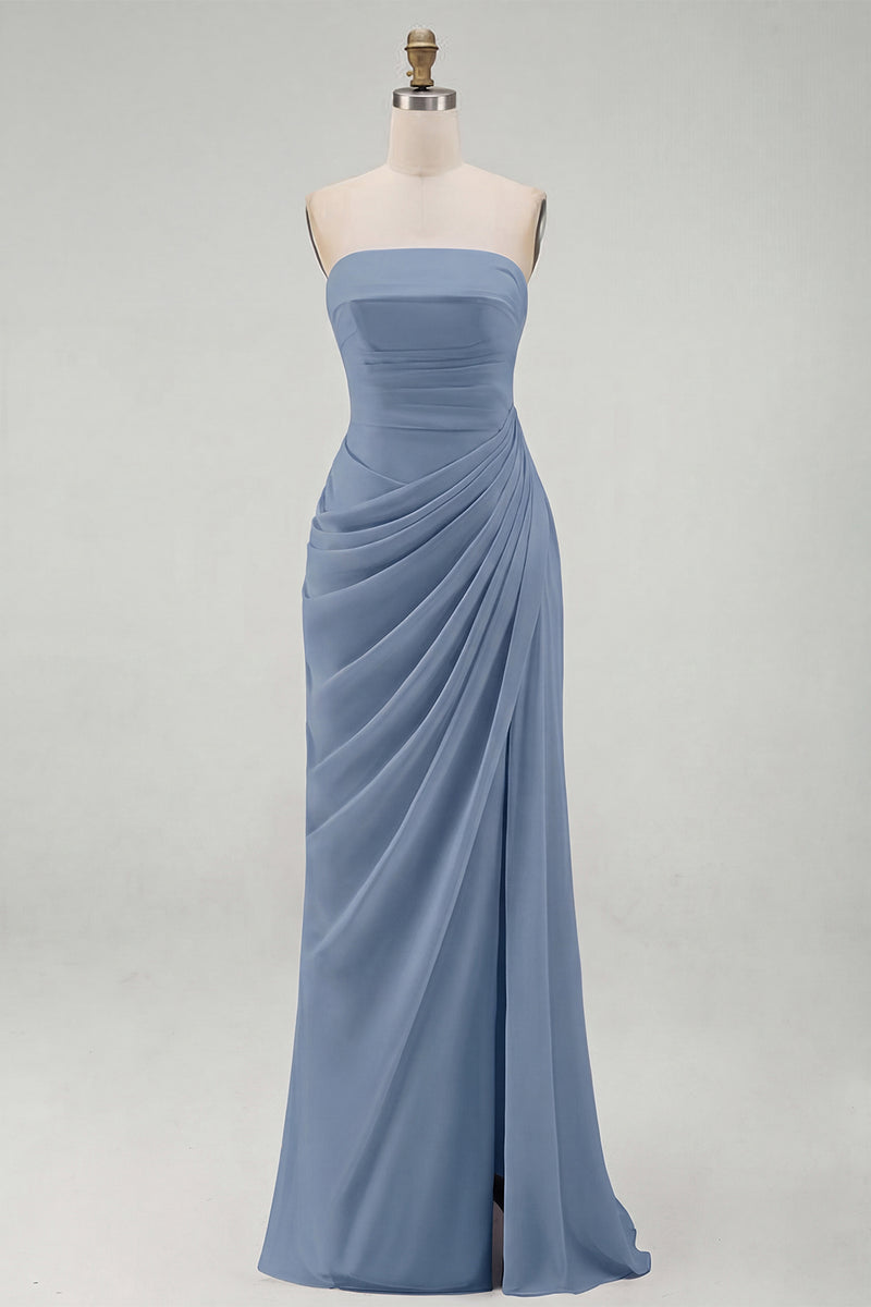 Load image into Gallery viewer, Light Pink Ruched Sheath Long Prom Dress with Slit