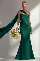Load image into Gallery viewer, Burgundy Mermaid Neck Scarf Satin Ruched Long Prom Dress