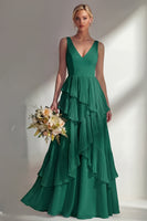Load image into Gallery viewer, V-Neck Lilac A Line Long Beach Wedding Guest Dress with Ruffles