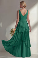 Load image into Gallery viewer, V-Neck Lilac A Line Long Beach Wedding Guest Dress with Ruffles