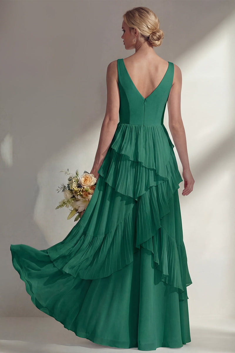 Load image into Gallery viewer, V-Neck Lilac A Line Long Beach Wedding Guest Dress with Ruffles