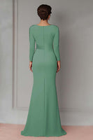 Load image into Gallery viewer, Eucalyptus Satin Sheath Mother of the Bride Dress with Long Sleeves