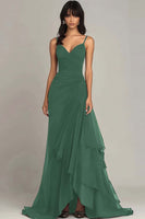 Load image into Gallery viewer, Ink Blue Sheath Chiffon Long Formal Dress with Ruffles