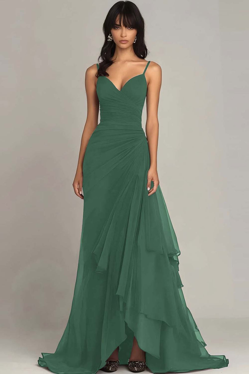 Load image into Gallery viewer, Ink Blue Sheath Chiffon Long Formal Dress with Ruffles