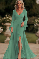 Load image into Gallery viewer, Dark Grey A Line Ruched Long Chiffon Mother of the Bride Dress with Slit