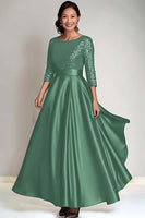 Load image into Gallery viewer, Sparkly Dark Green Scoop Satin Mother of the Bride Dress