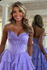 Load image into Gallery viewer, A Line Light Pink Strapless Tiered Corset Chiffon Long Prom Dress