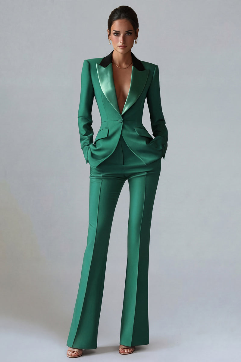 Load image into Gallery viewer, 2 Piece Dark Green Peak Lapel Single Breasted Slim Fit Prom Suits