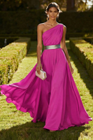 Load image into Gallery viewer, Olive Chiffon One Shoulder Ruched Long Formal Dress