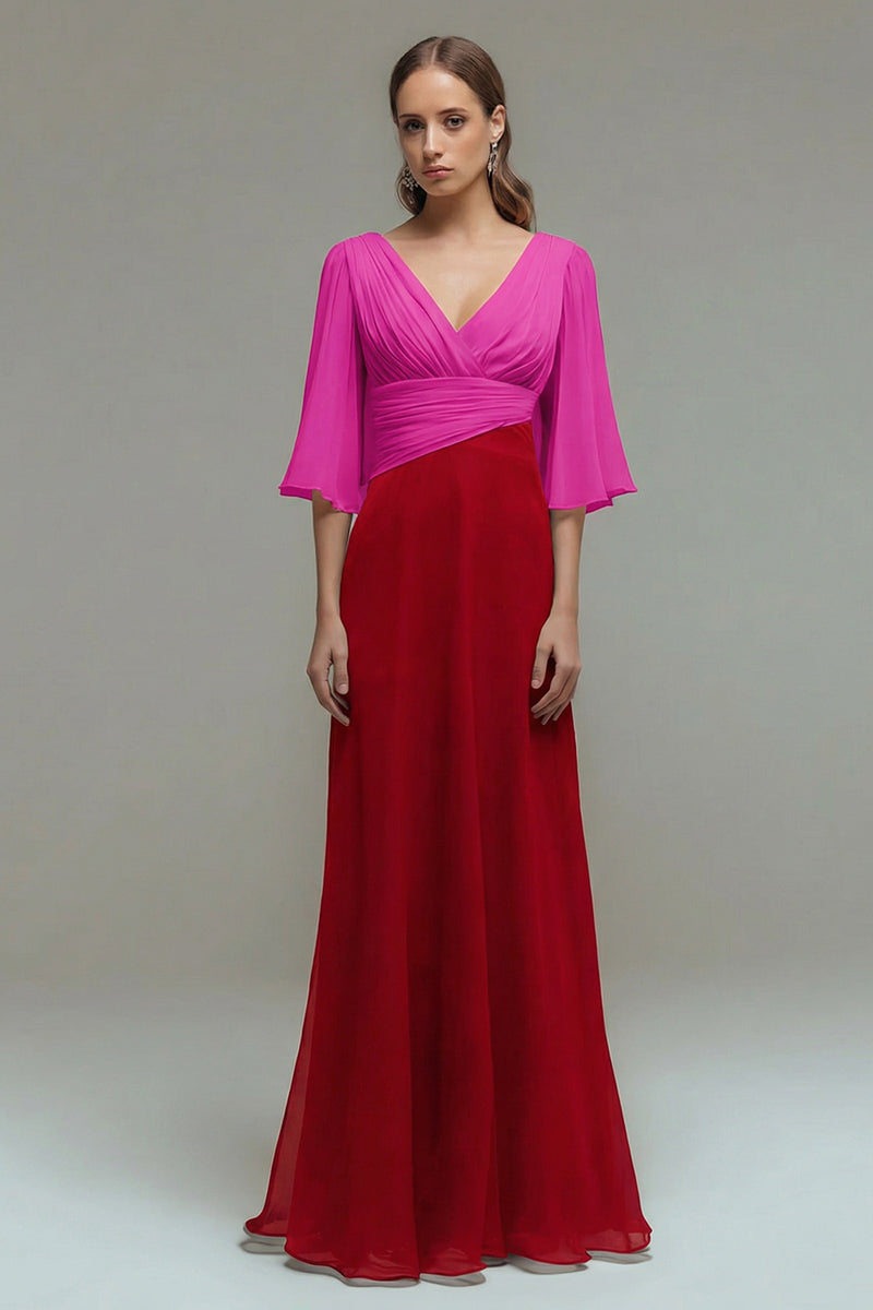 Load image into Gallery viewer, Black and White Ruched Chiffon Maxi Formal Dress with Sleeves