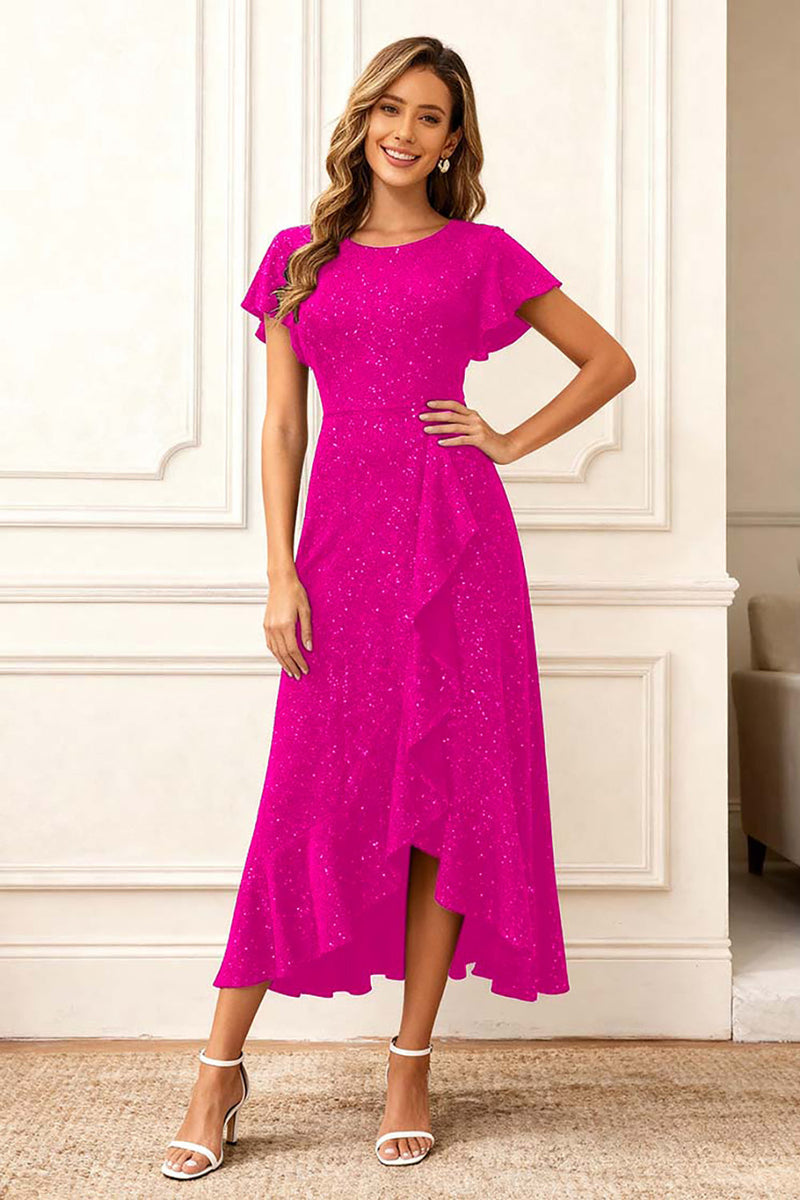 Load image into Gallery viewer, Glitter Black Round Neck Midi Holiday Party Dress with Sleeves