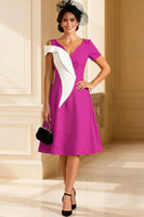 Load image into Gallery viewer, Black and White A Line V Neck Midi Mother of the Bride Dress