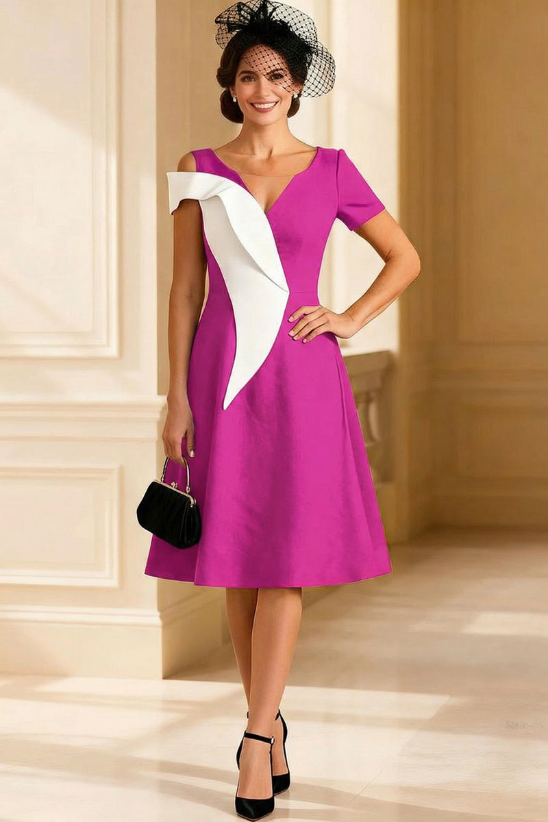 Load image into Gallery viewer, Black and White A Line V Neck Midi Mother of the Bride Dress