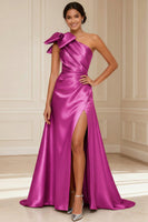 Load image into Gallery viewer, One Shoulder Silver A Line Long Mother of the Bride Dress with Bow