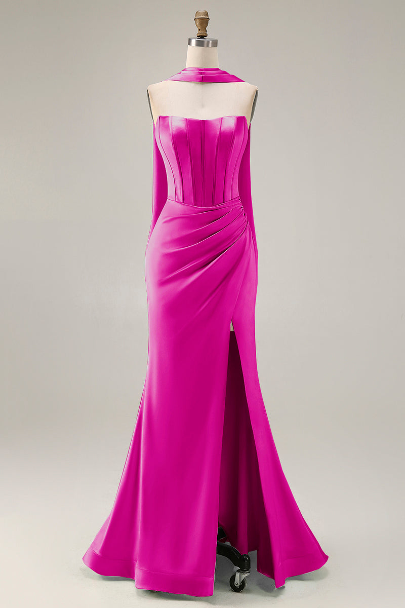 Load image into Gallery viewer, Mermaid Light Green Corset Neck Scarf Long Prom Dress with Slit