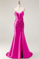 Load image into Gallery viewer, Navy Mermaid Strapless Corset Maxi Prom Dress with Slit