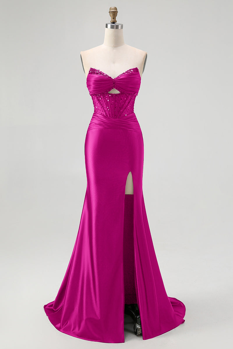 Load image into Gallery viewer, Sparkly Black Mermaid Sweetheart Satin Long Corset Prom Dress with Beading