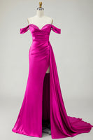 Load image into Gallery viewer, Sparkly Golden Long Mermaid Prom Dress with Side Cape