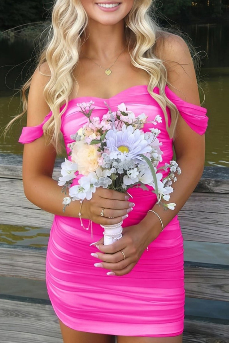 Load image into Gallery viewer, Red Bodycon Off the Shoulder Ruched Short Prom Dress