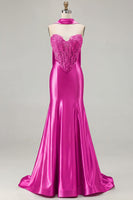 Load image into Gallery viewer, Blue Satin Sweetheart Mermaid Long Corset Prom Dress