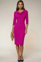 Load image into Gallery viewer, Navy Cowl Neck Pencil Midi Work Dress