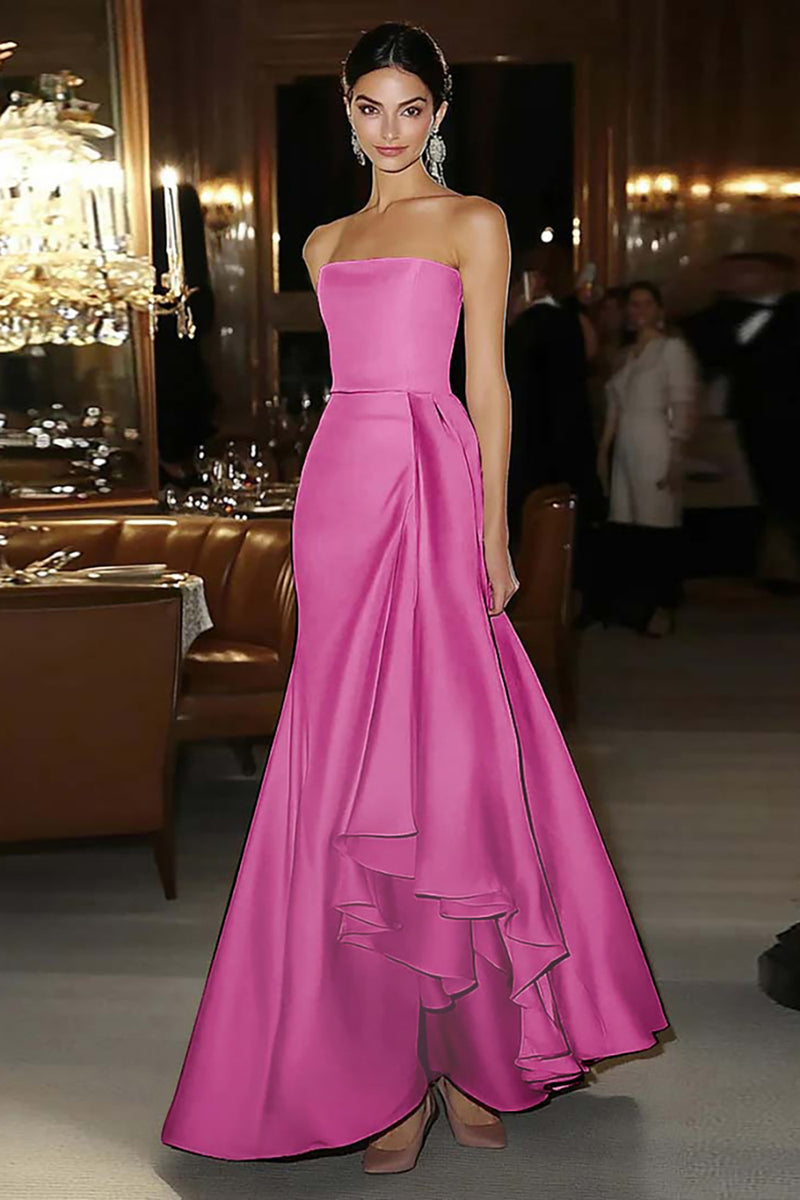 Load image into Gallery viewer, Elegant Pink Strapless Mermaid Ruffled Long Satin Gala Dress
