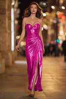 Load image into Gallery viewer, Sparkly Gold Metallic Sweetheart Ruched Long Formal Dress with Slit