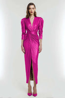 Load image into Gallery viewer, Light Gold Metallic V-Neck Sheath Long Formal Dress with Sleeves