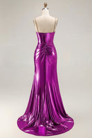 Load image into Gallery viewer, Sparkly Golden Metallic Mermaid Long Corset Prom Dress with Slit