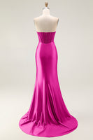 Load image into Gallery viewer, Sparkly Blush Strapless Mermaid Ruched Long Prom Dress with Slit