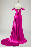 Load image into Gallery viewer, Sparkly Golden Long Mermaid Prom Dress with Side Cape