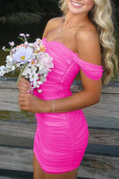 Load image into Gallery viewer, Red Bodycon Off the Shoulder Ruched Short Prom Dress
