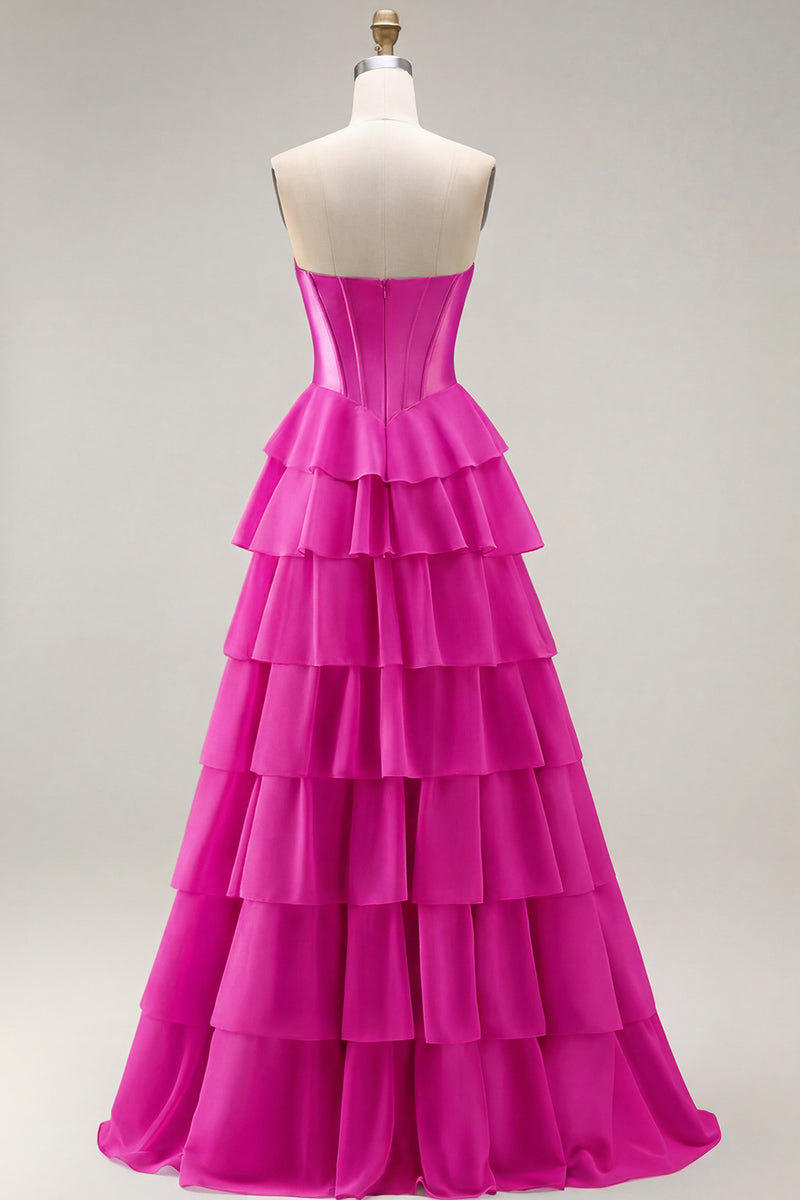 Load image into Gallery viewer, Pink Ruffled Sequin Long Corset Prom Dress with Bow