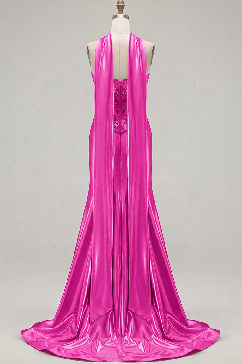 Load image into Gallery viewer, Blue Satin Sweetheart Mermaid Long Corset Prom Dress