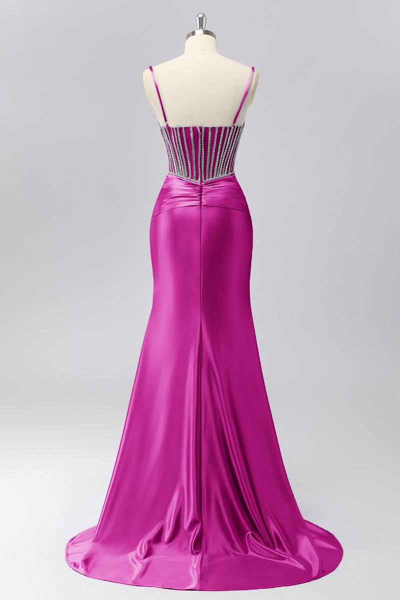 Load image into Gallery viewer, Sparkly Grey Blue Spaghetti Straps Mermaid Long Prom Dress with Beading