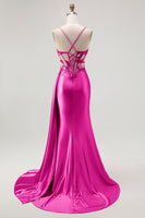 Load image into Gallery viewer, Sparkly Champagne Mermaid Satin Spaghetti Straps Long Prom Dress with Beading