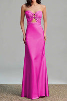 Load image into Gallery viewer, Pink Satin Sheath Sweetheart Cut Out Maxi Formal Dress
