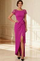 Load image into Gallery viewer, Sheath Navy Boat Neck Long Mother of the Bride Dress with Lace