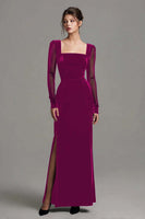 Load image into Gallery viewer, Black Velvet Sheath Long Sleeves Holiday Party Dress with Slit