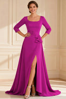 Load image into Gallery viewer, Dark Green A Line Round Neck Long Mother of the Bride Dress with Slit