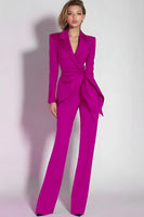 Load image into Gallery viewer, 2 Piece Dark Purple Notched Lapel Ruched Fitted Prom Suits