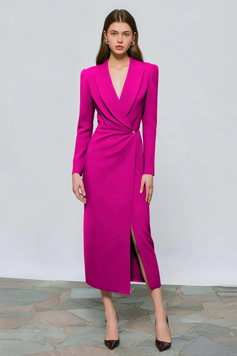 Load image into Gallery viewer, Red Peak Lapel One Button Ruched Midi Blazer Dress with Slit