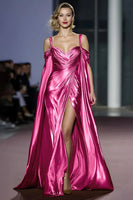 Load image into Gallery viewer, Metallic Golden Cold Shoulder Maxi Gala Dress with Slit