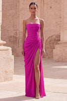 Load image into Gallery viewer, Light Pink Ruched Sheath Long Prom Dress with Slit