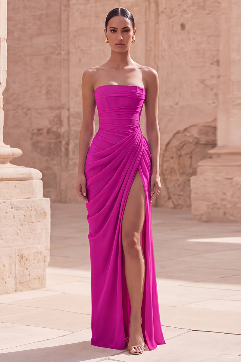 Load image into Gallery viewer, Light Pink Ruched Sheath Long Prom Dress with Slit