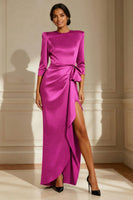 Load image into Gallery viewer, Satin Chocolate Round Neck Long Mother of the Bride Dress with Sash