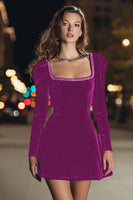 Load image into Gallery viewer, Sparkly Black Velvet Square Neck Tight Short Holiday Party Dress with Beading