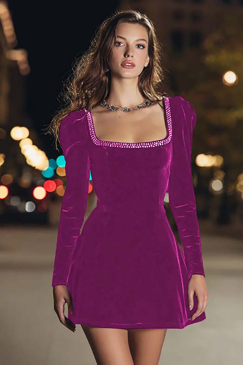 Load image into Gallery viewer, Sparkly Black Velvet Square Neck Tight Short Holiday Party Dress with Beading