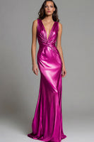 Load image into Gallery viewer, Sparkly Gold Metallic Deep V-Neck Long Formal Dress